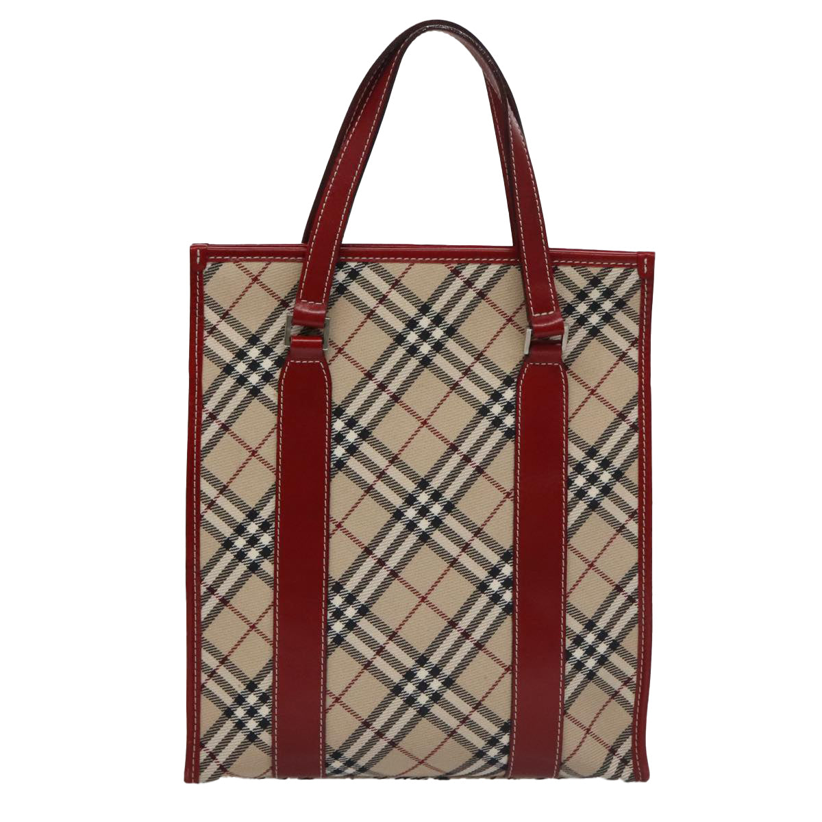 BURBERRY Blue Label Nova Check Tote Bag Canvas Red Beige Auth hk1956