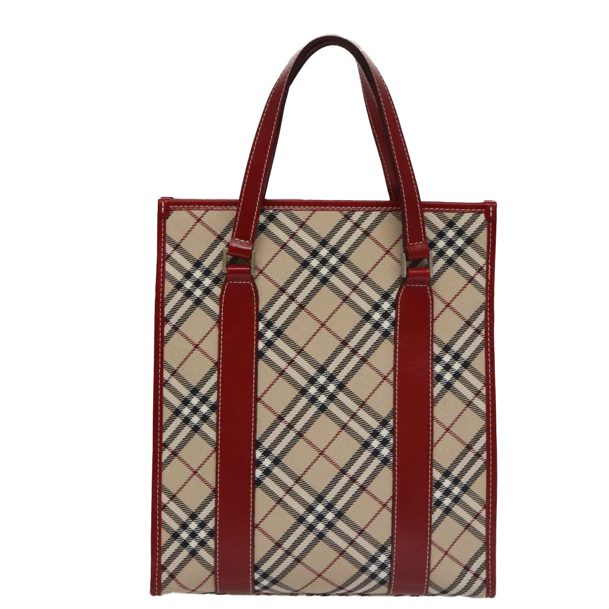 BURBERRY Blue Label Nova Check Tote Bag Canvas Red Beige Auth hk1956