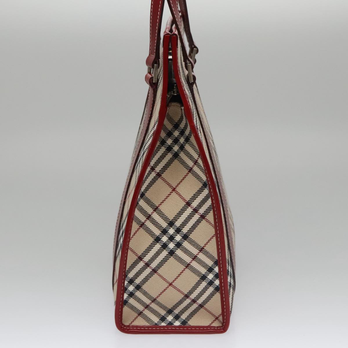 BURBERRY Blue Label Nova Check Tote Bag Canvas Red Beige Auth hk1956