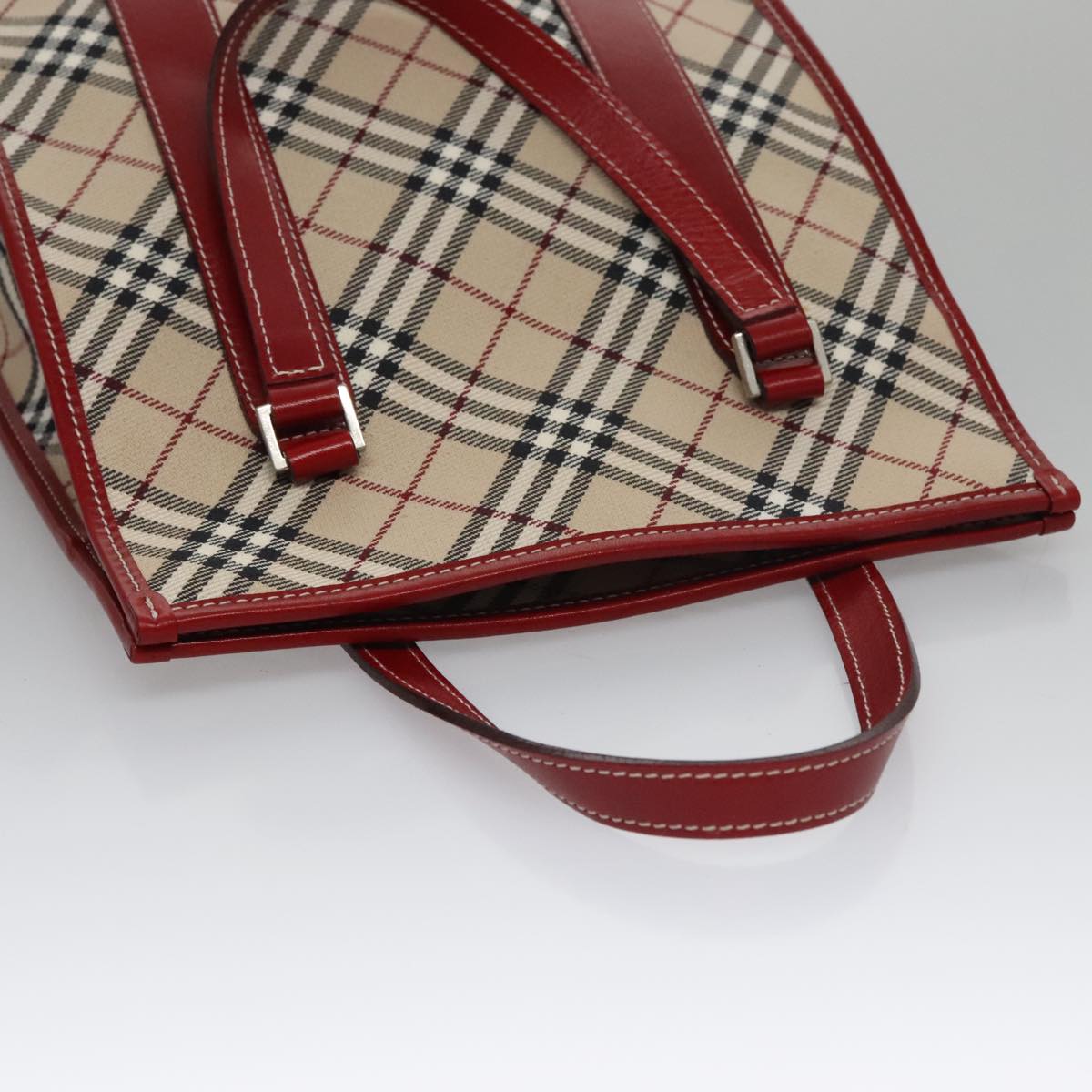 BURBERRY Blue Label Nova Check Tote Bag Canvas Red Beige Auth hk1956