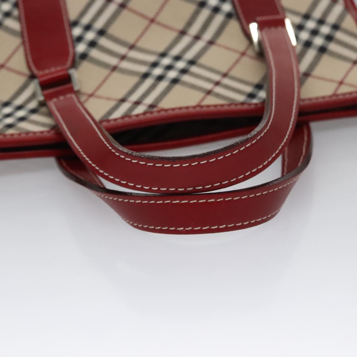 BURBERRY Blue Label Nova Check Tote Bag Canvas Red Beige Auth hk1956