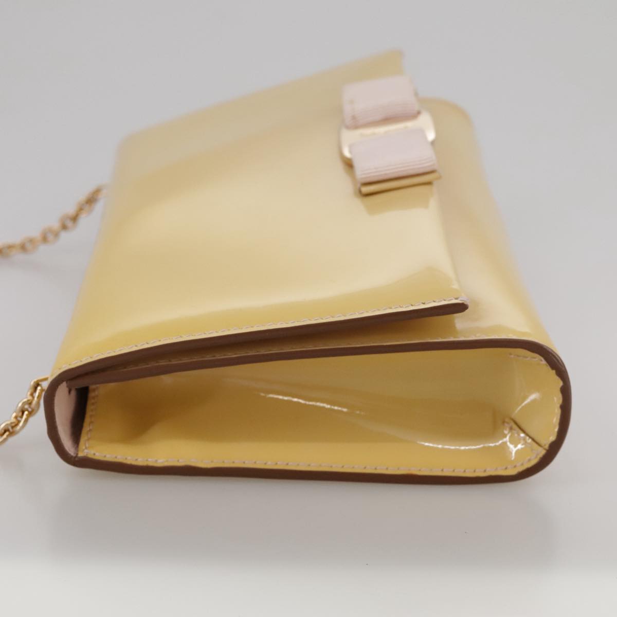 Salvatore Ferragamo Chain Shoulder Bag Enamel Yellow Auth hk1961