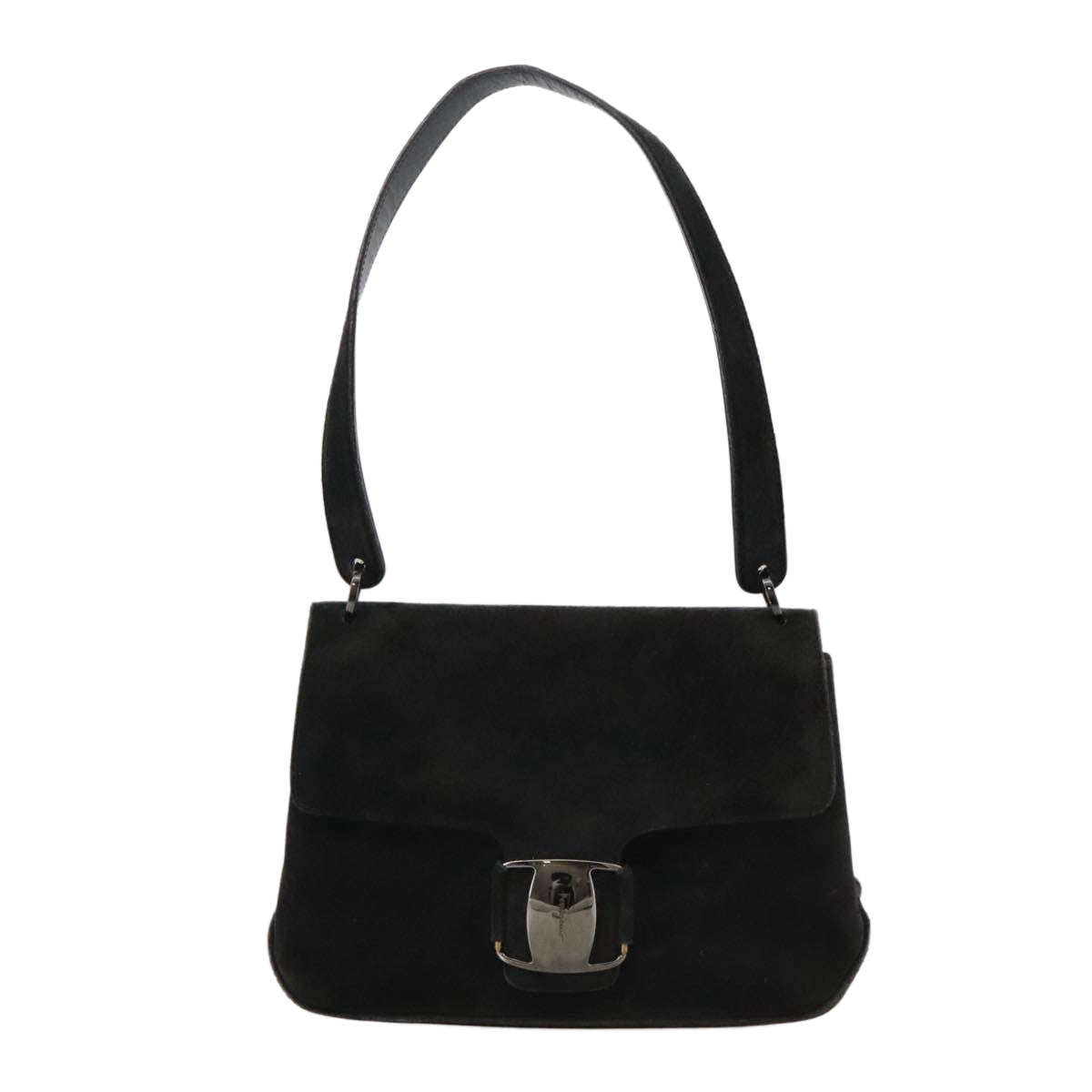 Salvatore Ferragamo Shoulder Bag Suede Black Auth hk1963