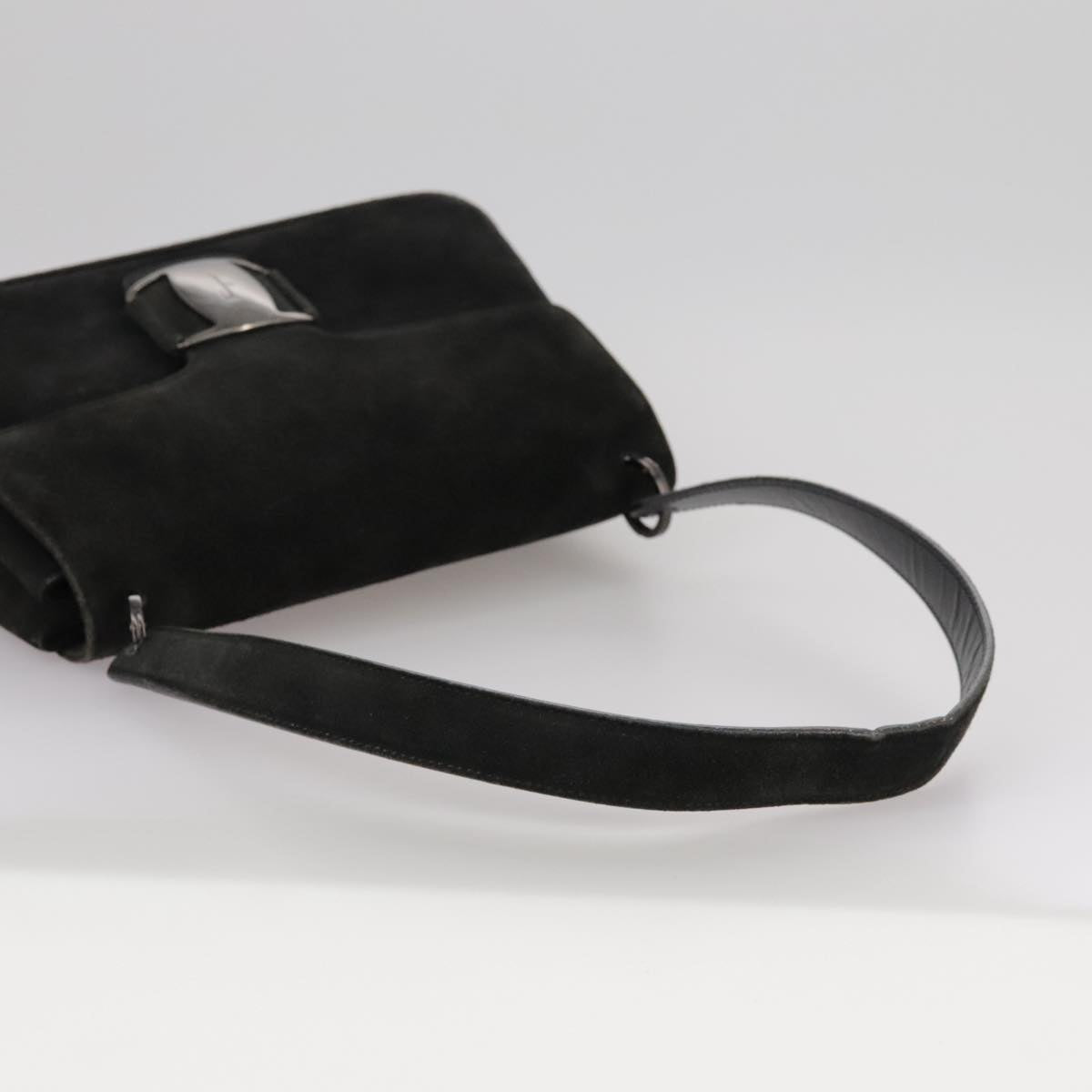 Salvatore Ferragamo Shoulder Bag Suede Black Auth hk1963