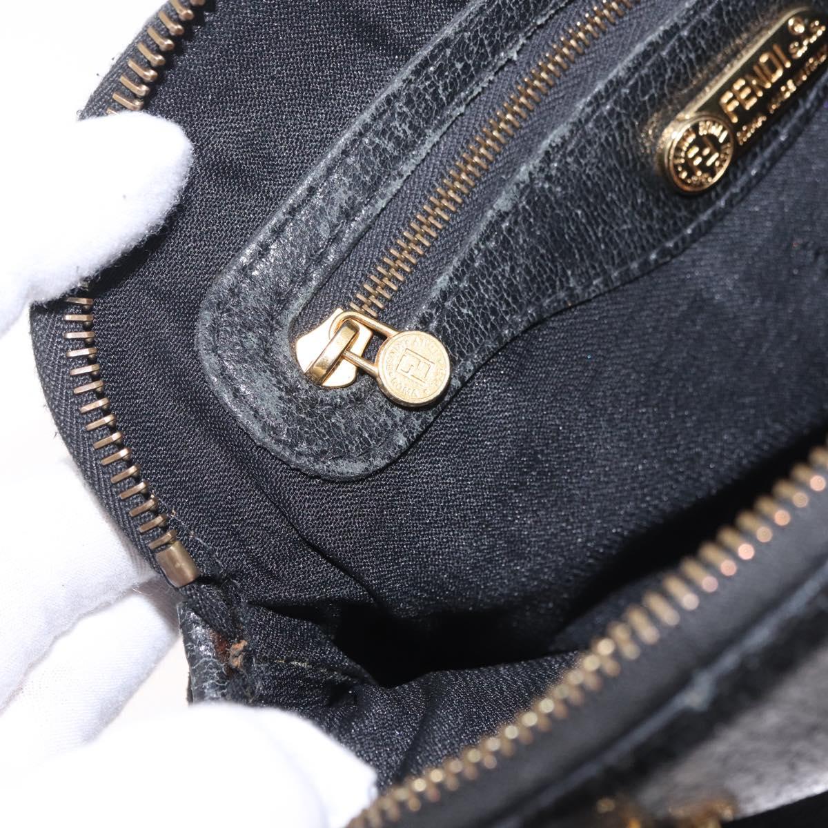 FENDI Hand Bag Leather 2way Black Gold Auth hk1976