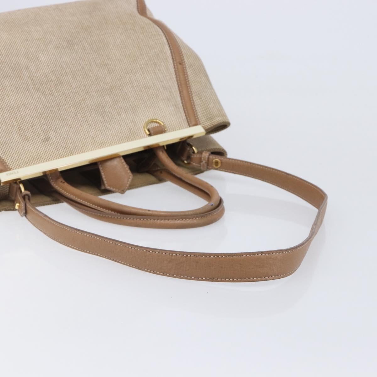 FENDI To joule Hand Bag Canvas 2way Gold Beige Auth hk1977