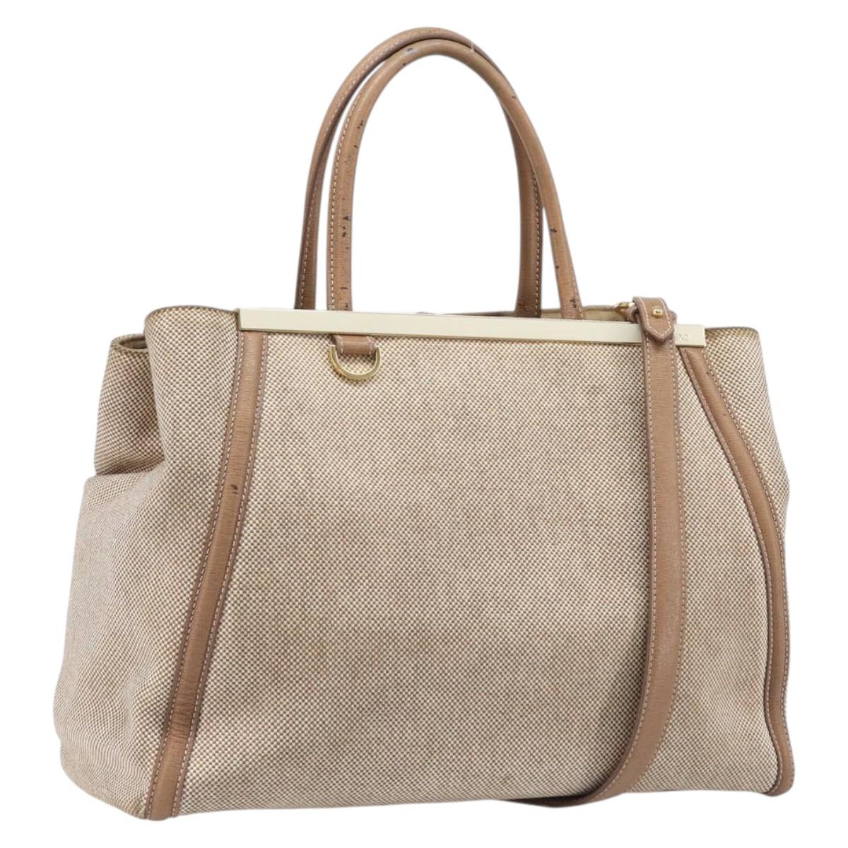 FENDI To joule Hand Bag Canvas 2way Gold Beige Auth hk1977