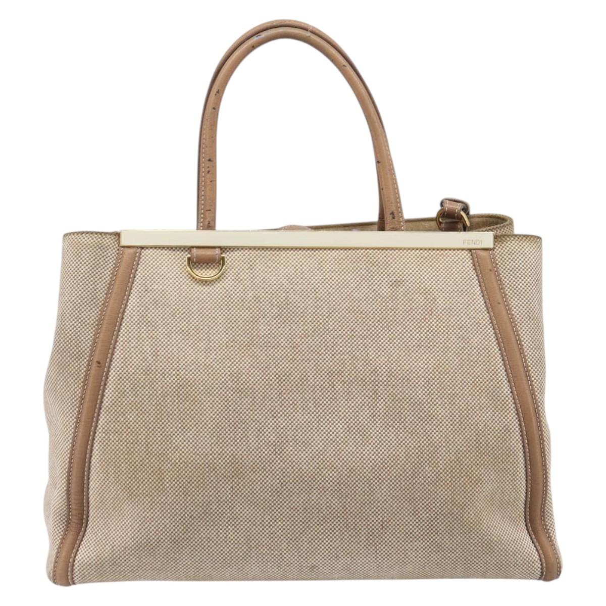 FENDI To joule Hand Bag Canvas 2way Gold Beige Auth hk1977