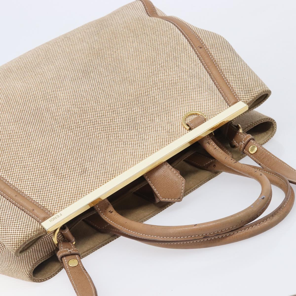 FENDI To joule Hand Bag Canvas 2way Gold Beige Auth hk1977