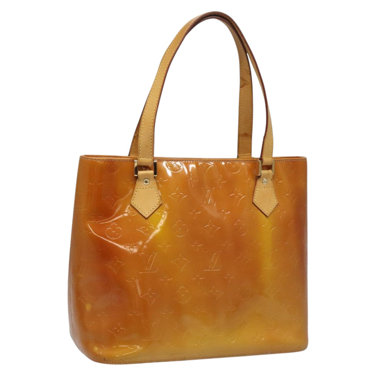LOUIS VUITTON Monogram Vernis Houston Hand Bag Beige M91004 LV Auth hk1984