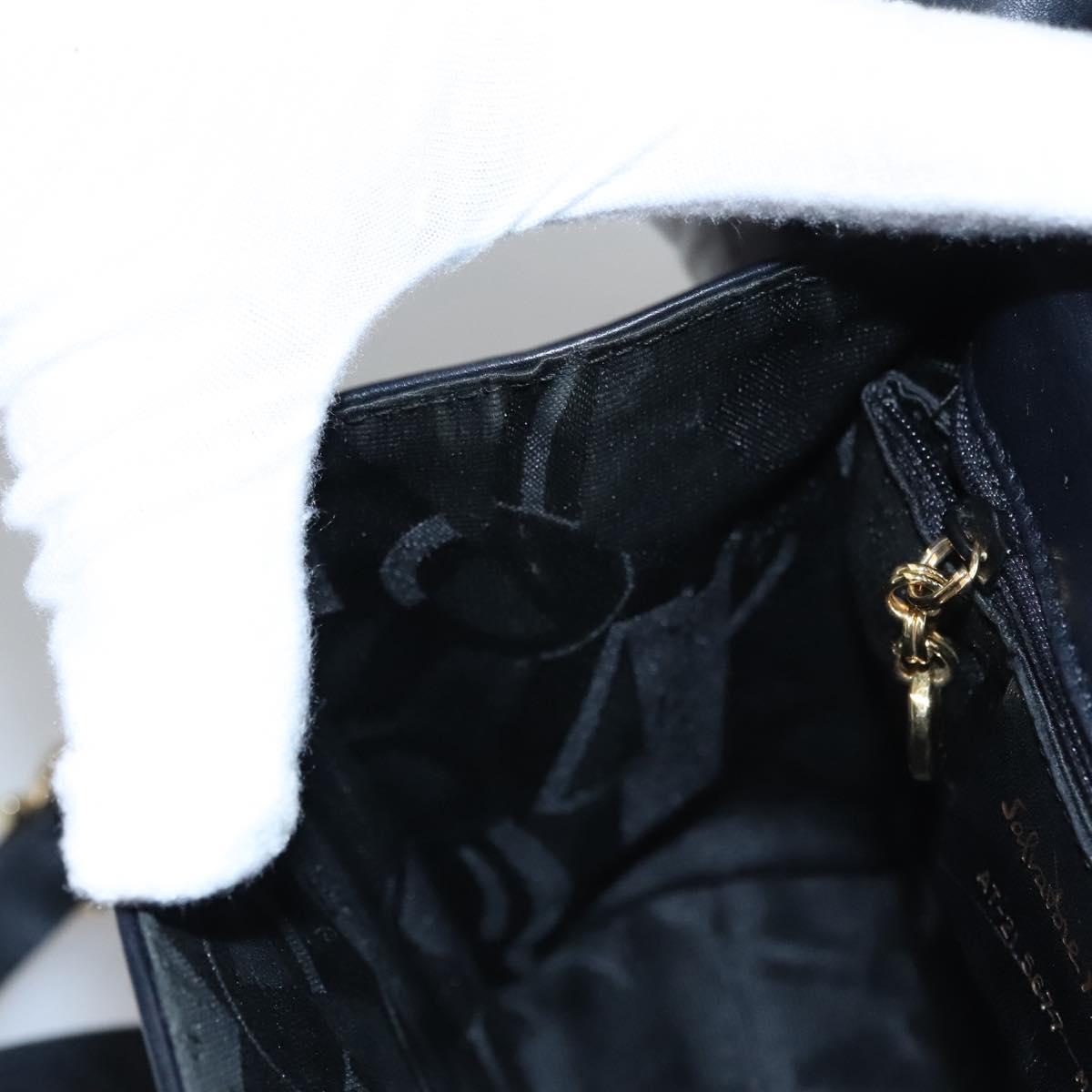 Salvatore Ferragamo Vala Hand Bag Leather Navy Gold Auth hk2025