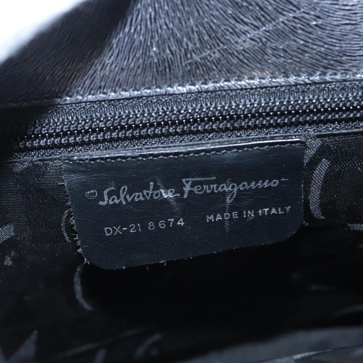 Salvatore Ferragamo Gancini Hand Bag Leather 2way Black Silver Auth hk2026