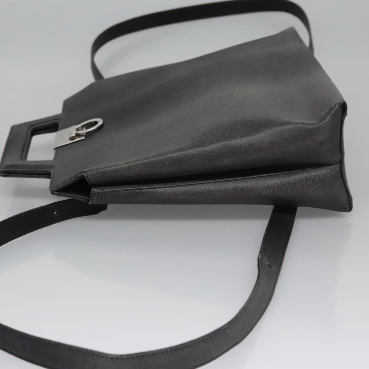 Salvatore Ferragamo Gancini Hand Bag Leather 2way Black Silver Auth hk2026