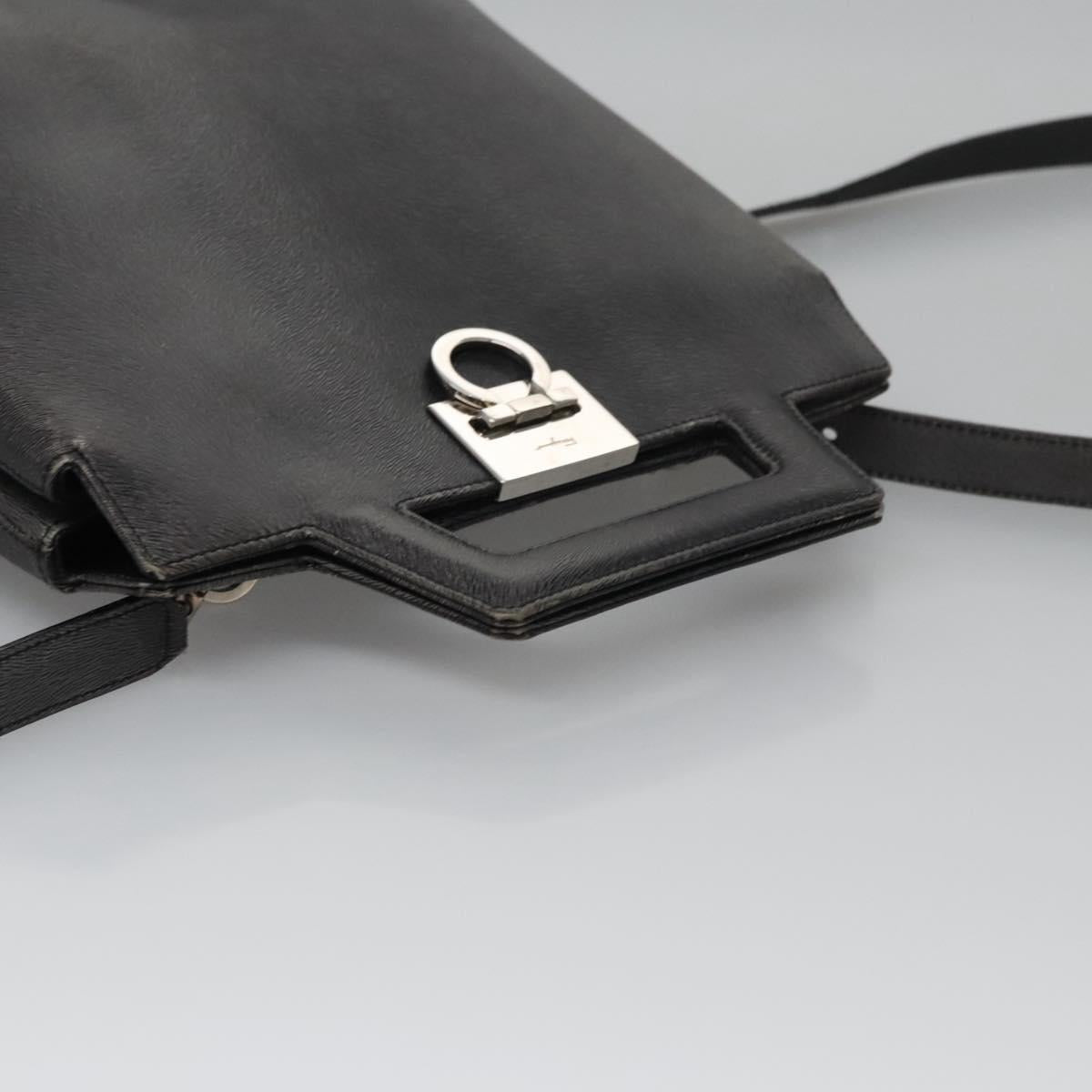 Salvatore Ferragamo Gancini Hand Bag Leather 2way Black Silver Auth hk2026