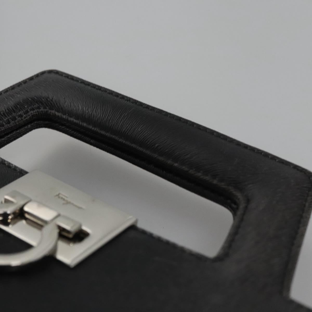 Salvatore Ferragamo Gancini Hand Bag Leather 2way Black Silver Auth hk2026