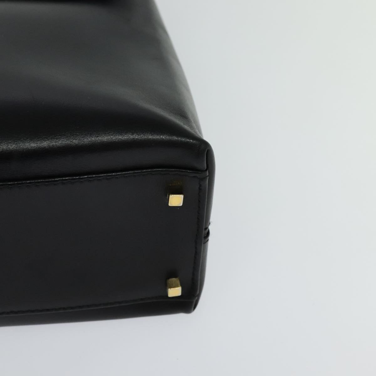 Salvatore Ferragamo Gancini Hand Bag Leather 2way Black Gold Auth hk2029