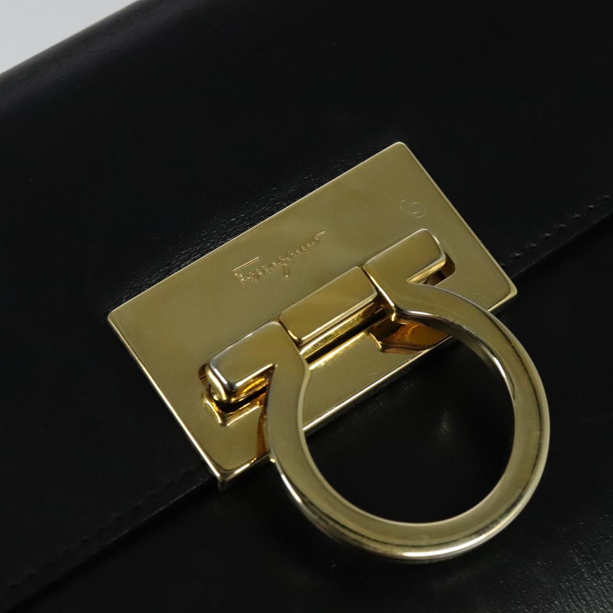 Salvatore Ferragamo Gancini Hand Bag Leather 2way Black Gold Auth hk2029