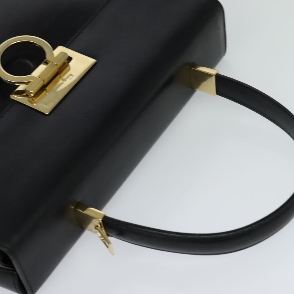Salvatore Ferragamo Gancini Hand Bag Leather 2way Black Gold Auth hk2029