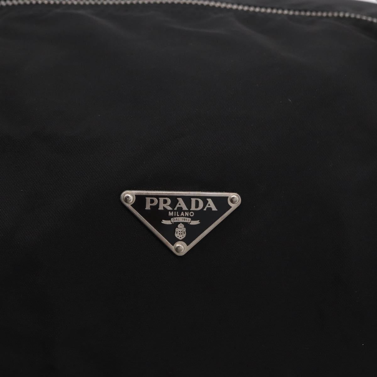 PRADA Hand Bag Nylon Enamel Black Khaki Silver Auth hk2037