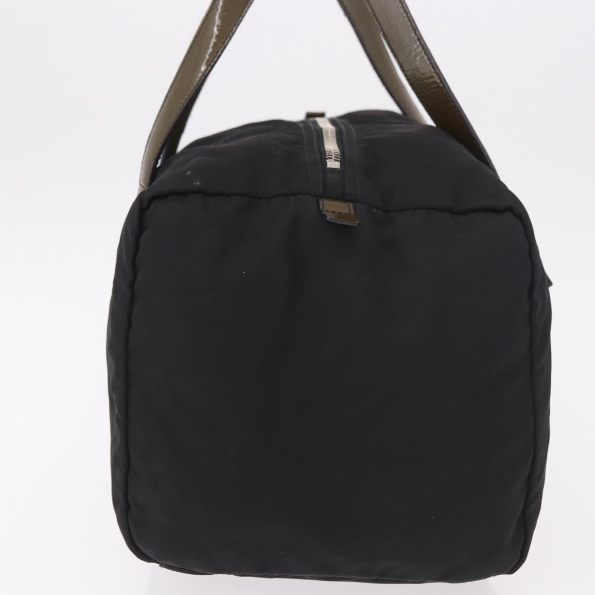 PRADA Hand Bag Nylon Enamel Black Khaki Silver Auth hk2037