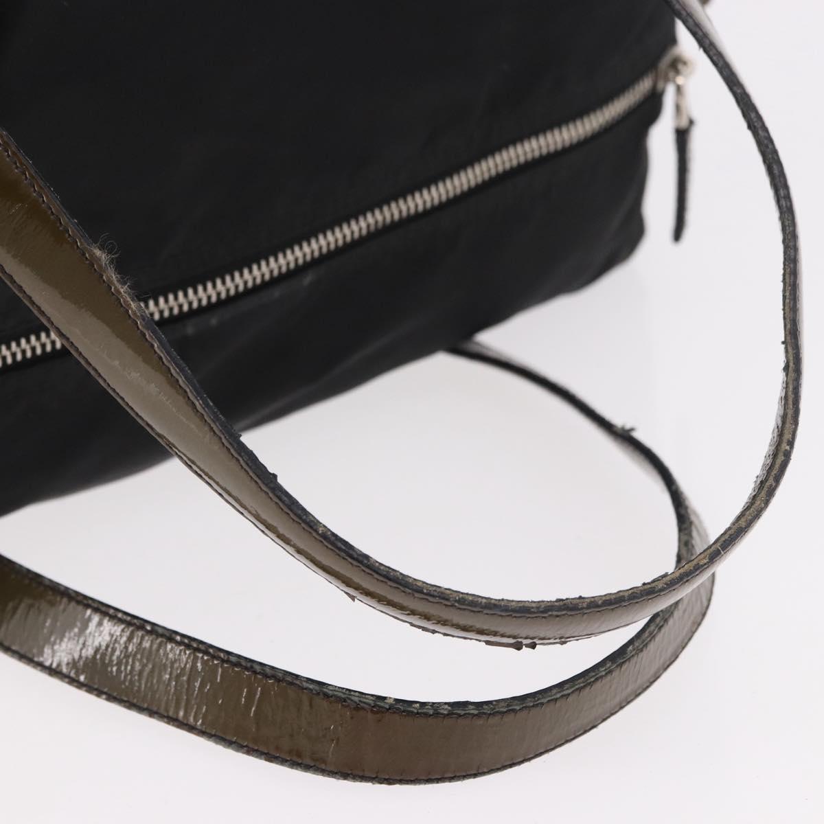 PRADA Hand Bag Nylon Enamel Black Khaki Silver Auth hk2037