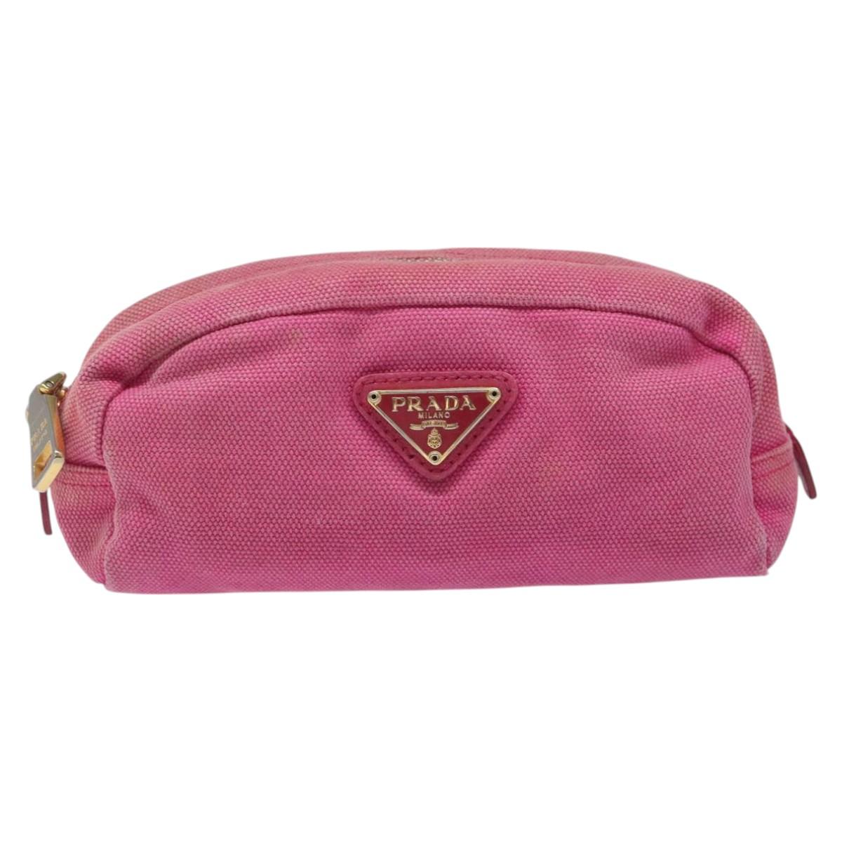 PRADA Pouch Canvas Pink Gold Auth hk2039