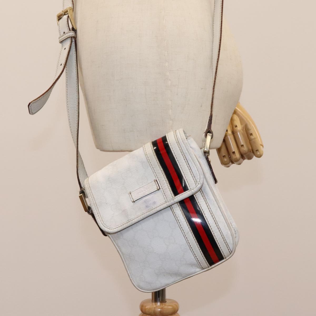 GUCCI GG Supreme Sherry Line Shoulder Bag PVC White Gold 147668 Auth hk2049