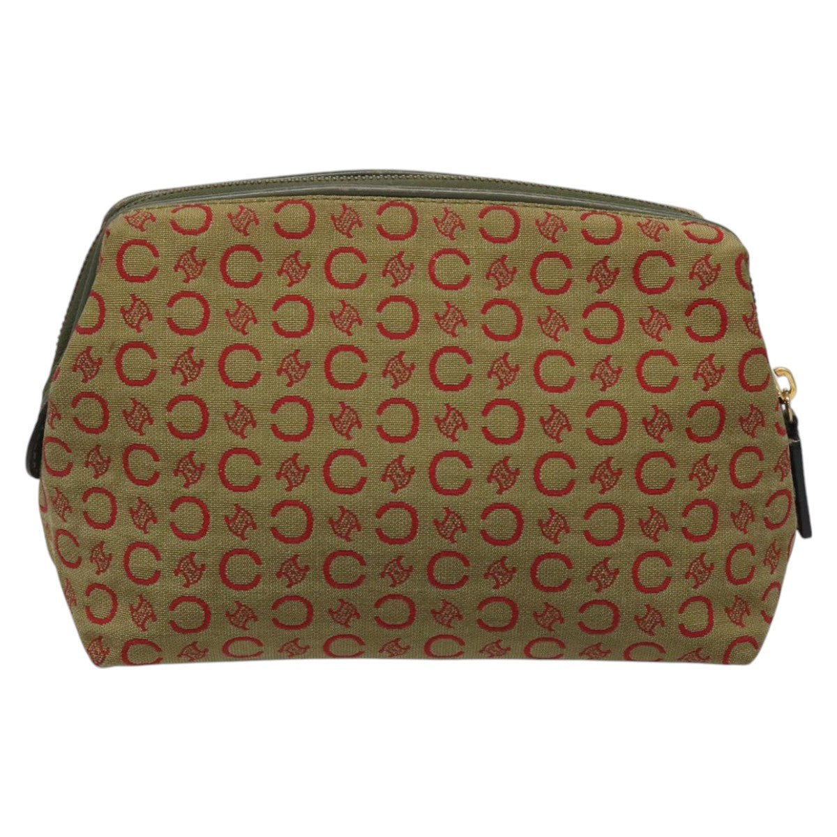 CELINE C Macadam Canvas Accessory Pouch Beige Red gold Auth hk2051