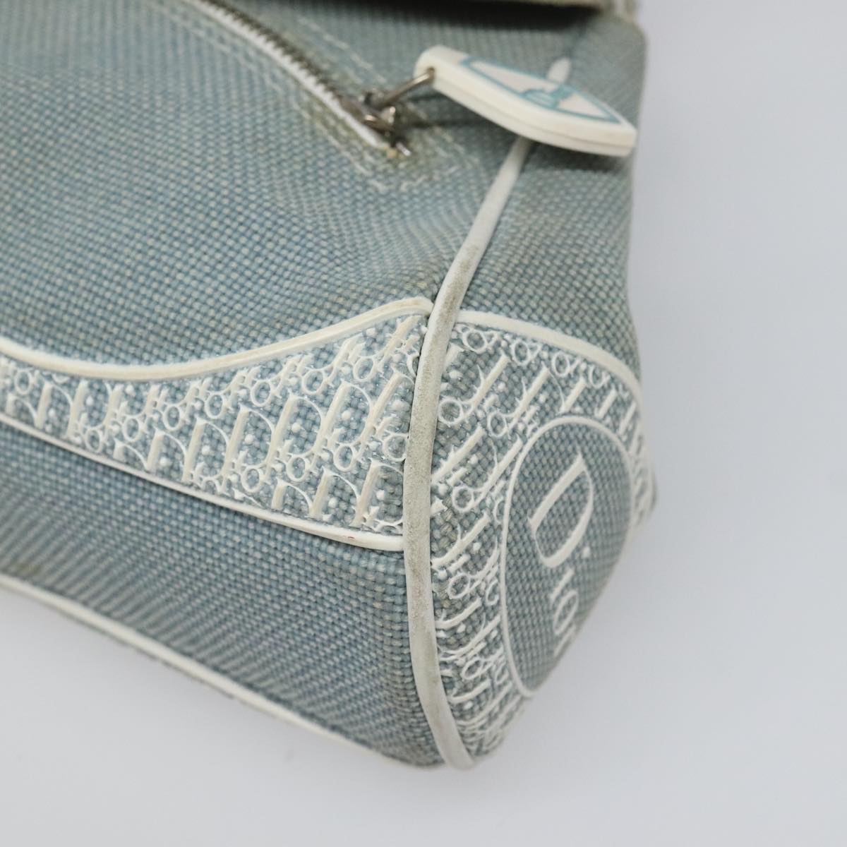 Christian Dior Trotter Canvas Shoulder Bag Canvas Blue White Silver Auth hk2057