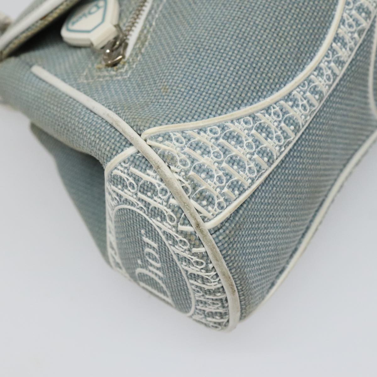 Christian Dior Trotter Canvas Shoulder Bag Canvas Blue White Silver Auth hk2057