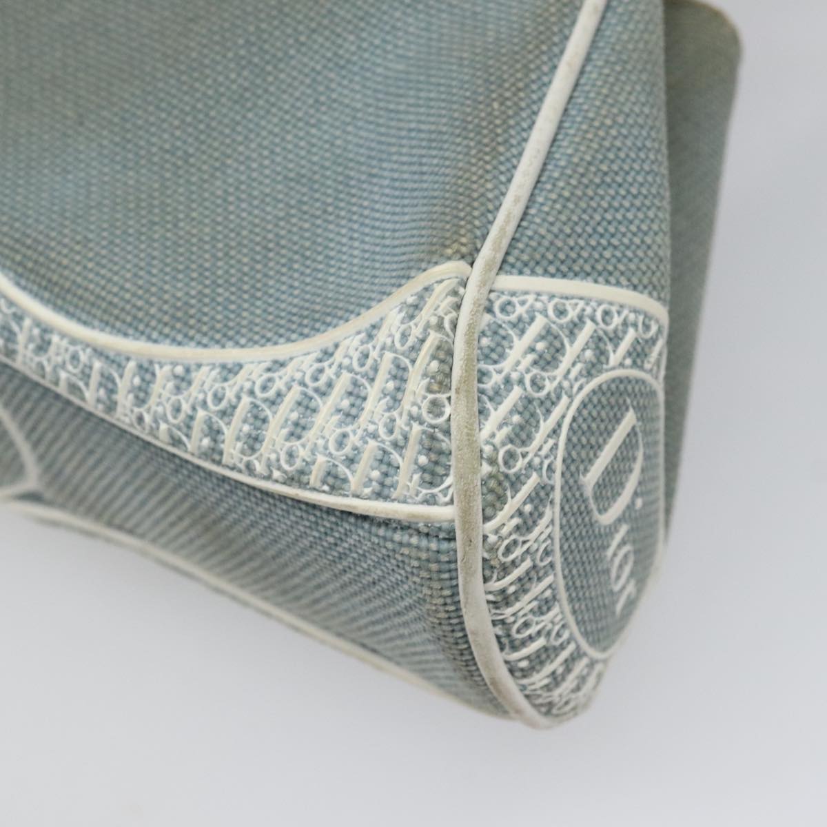 Christian Dior Trotter Canvas Shoulder Bag Canvas Blue White Silver Auth hk2057