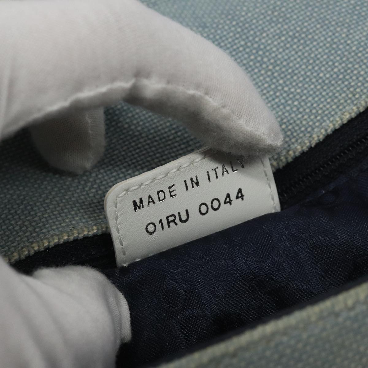 Christian Dior Trotter Canvas Shoulder Bag Canvas Blue White Silver Auth hk2057