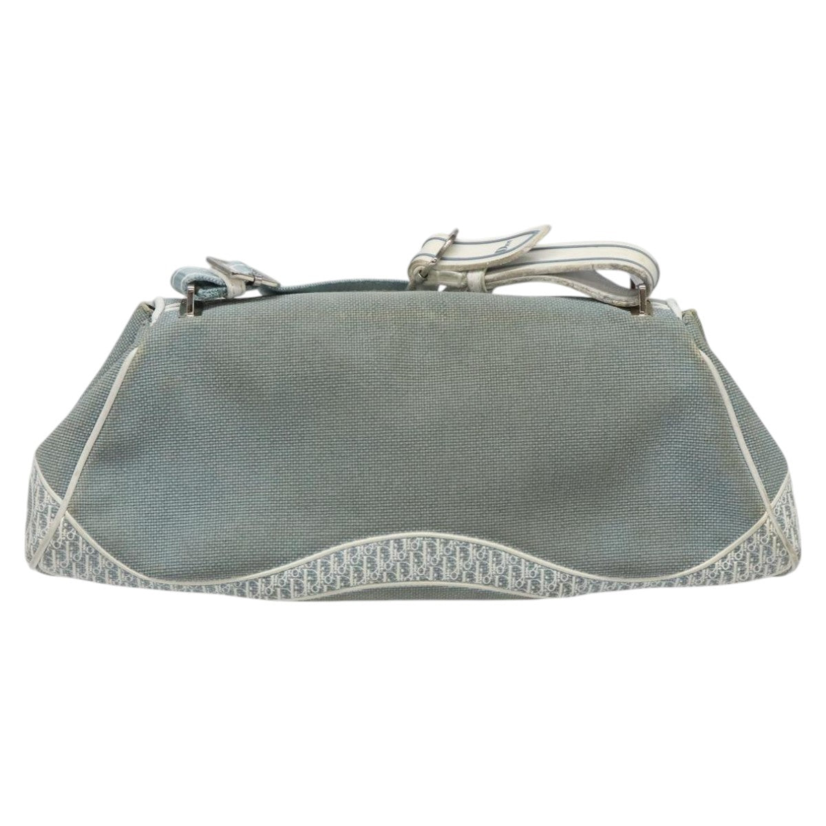 Christian Dior Trotter Canvas Shoulder Bag Canvas Blue White Silver Auth hk2057