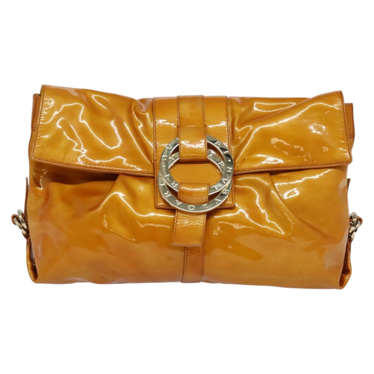 BVLGARI Shoulder Bag Patent Leather Yellow Gold Auth hk2059