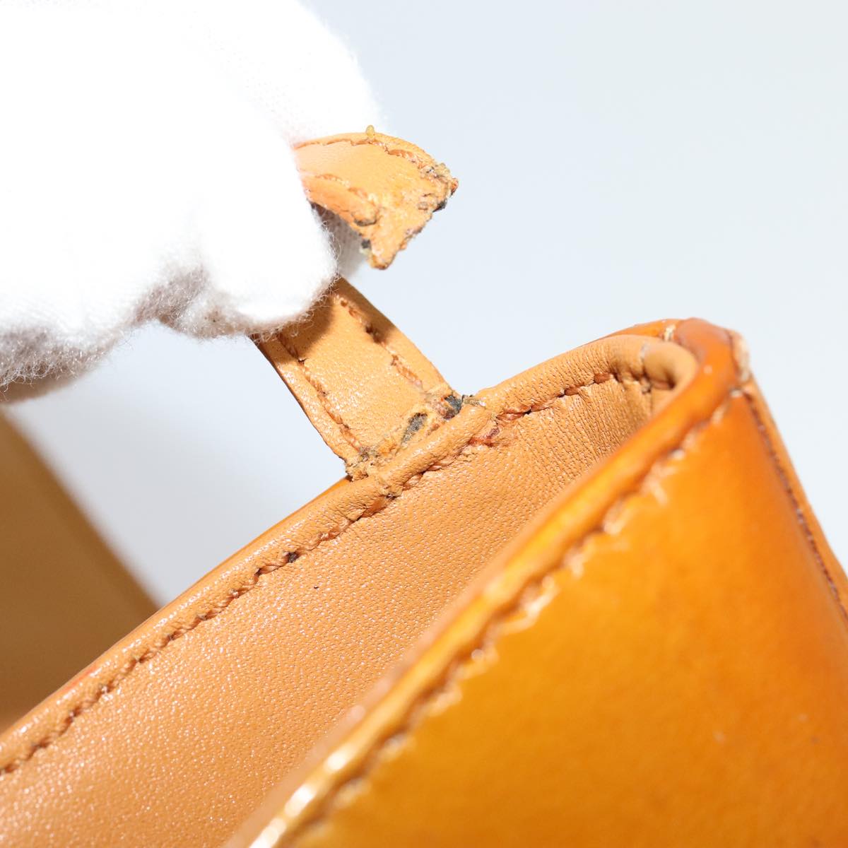 BVLGARI Shoulder Bag Patent Leather Yellow Gold Auth hk2059