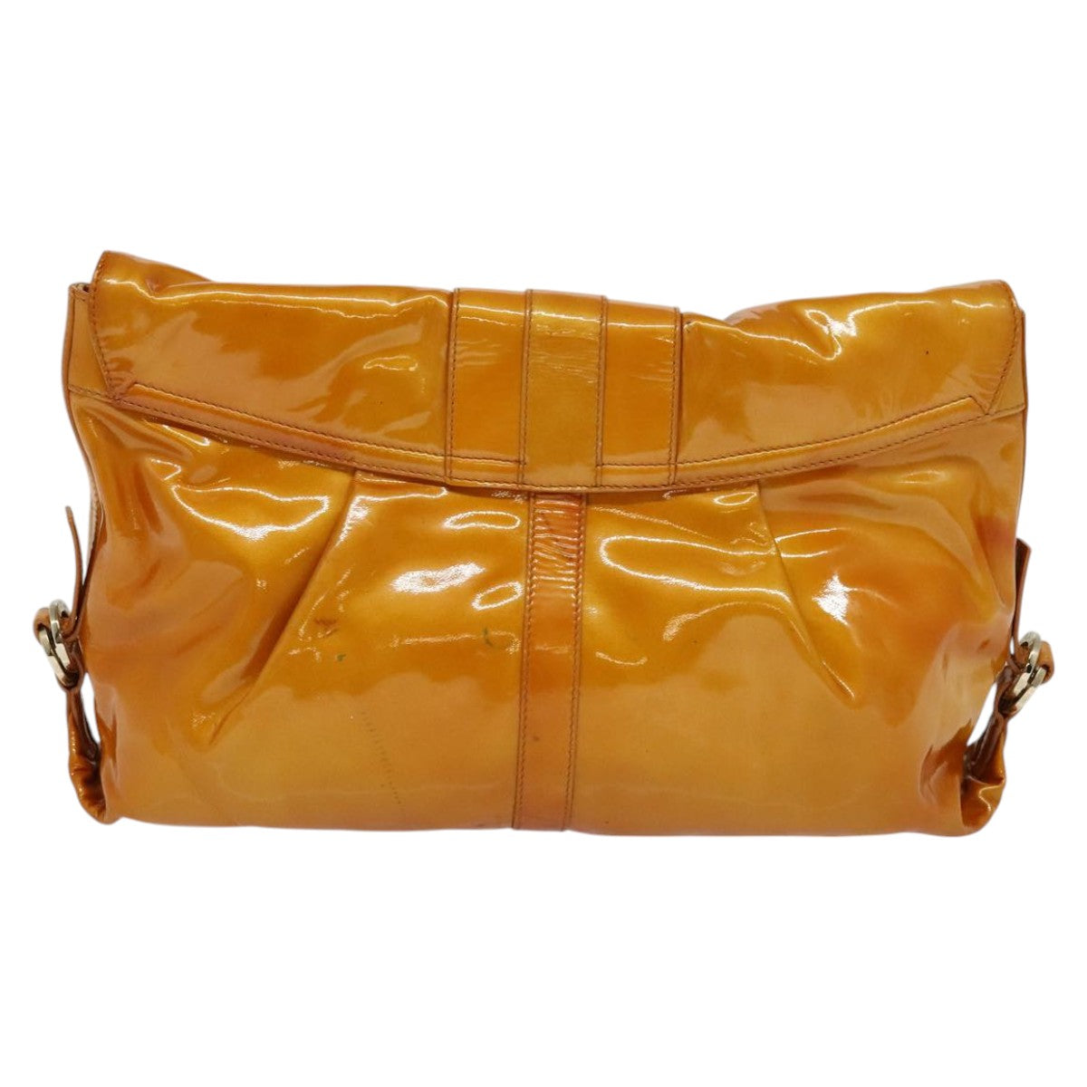 BVLGARI Shoulder Bag Patent Leather Yellow Gold Auth hk2059