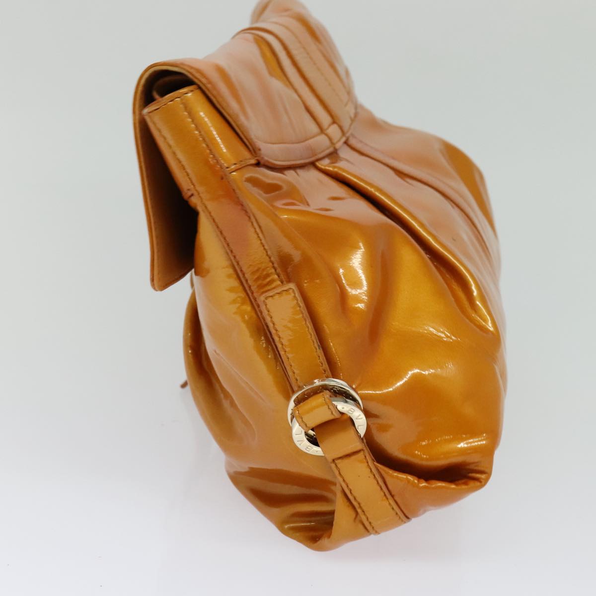 BVLGARI Shoulder Bag Patent Leather Yellow Gold Auth hk2059