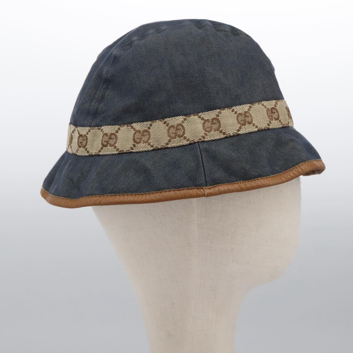 GUCCI GG Canvas Bucket Hat M Beige Blue 122118 Auth hk2073