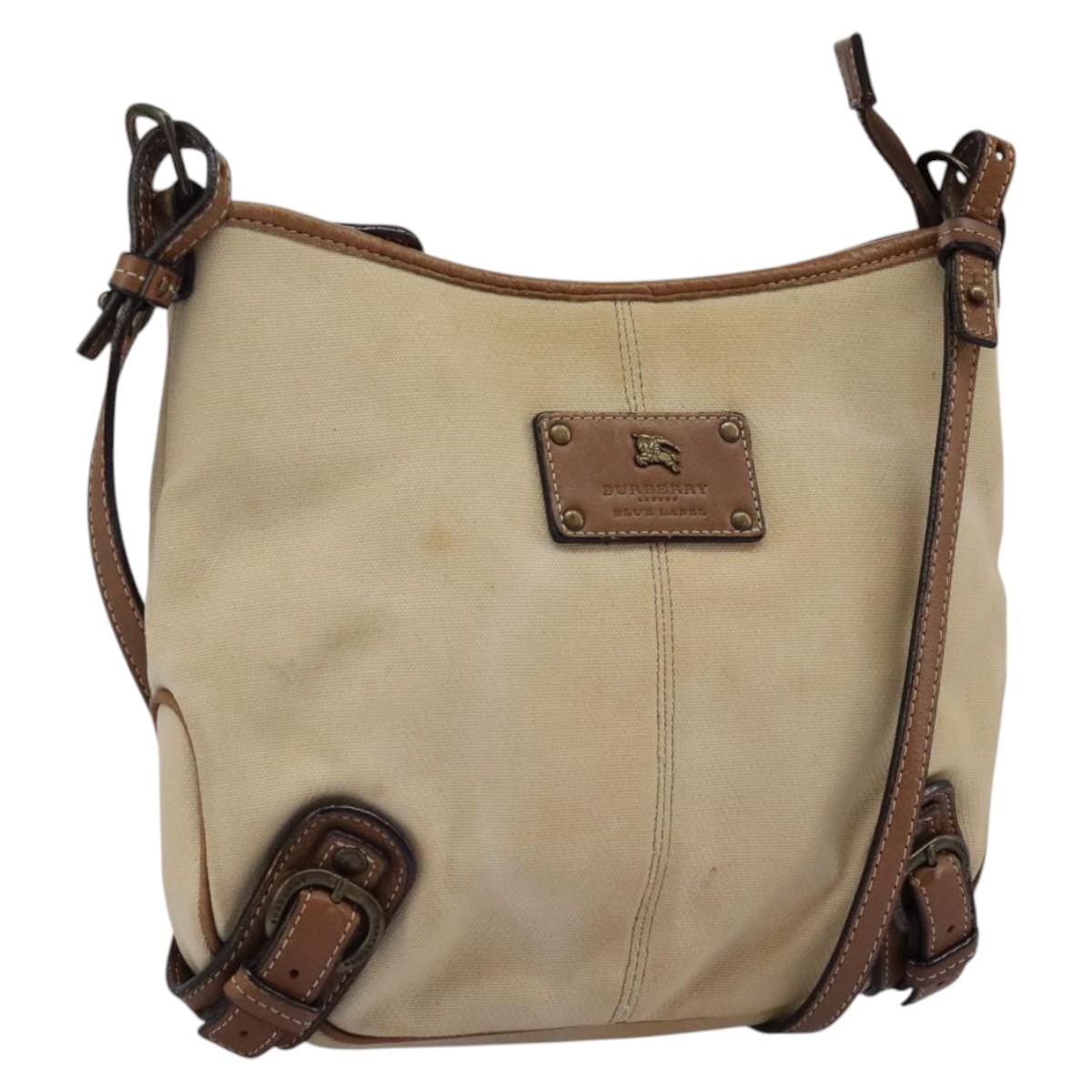 BURBERRY Blue Label Shoulder Bag Canvas Leather Beige Auth hk2084