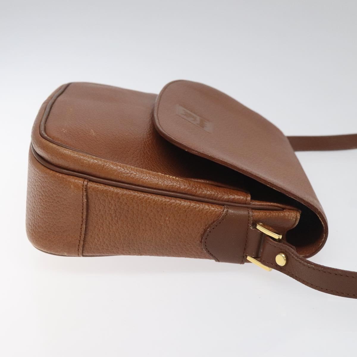 Burberrys Shoulder Bag Leather Brown gold Auth hk2088