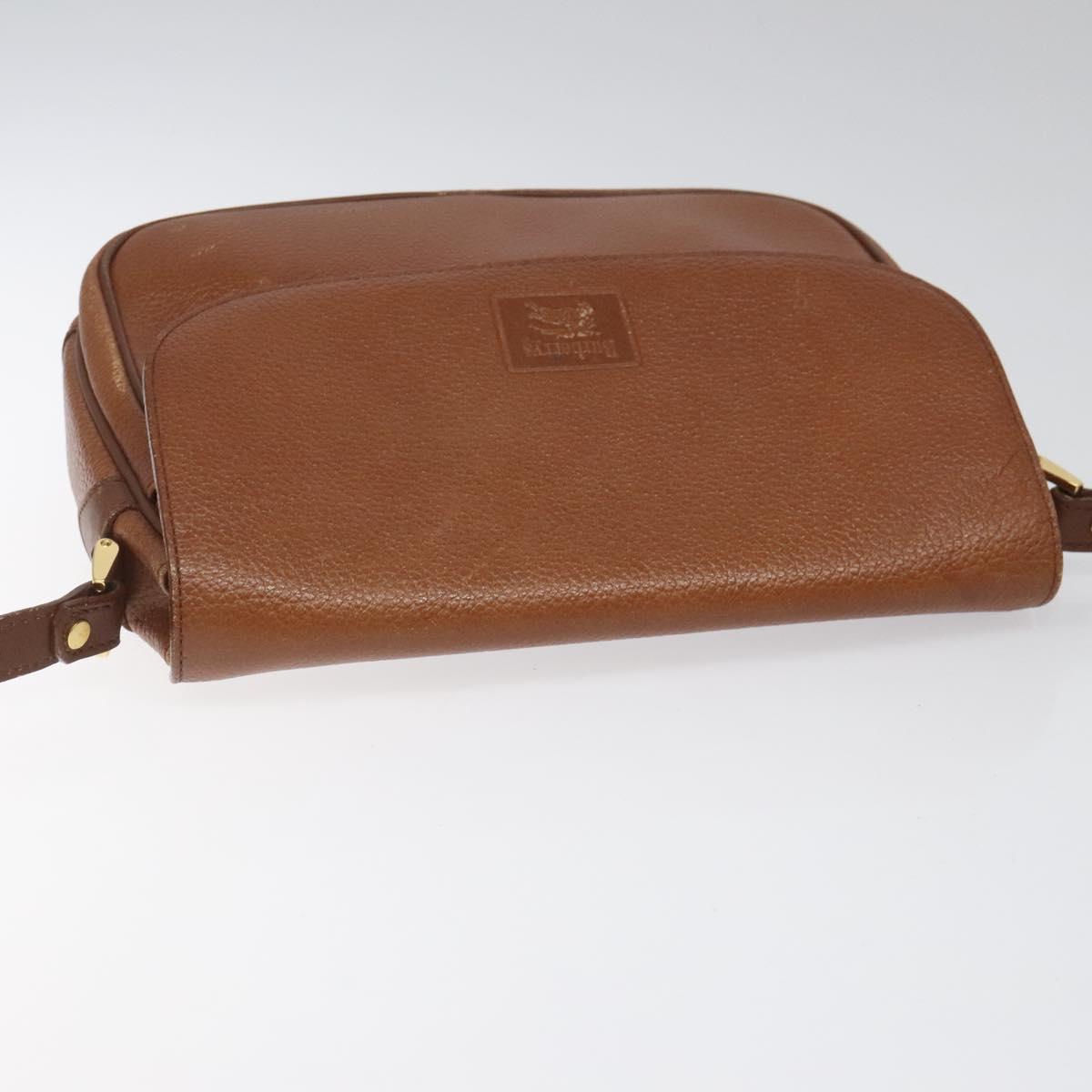 Burberrys Shoulder Bag Leather Brown gold Auth hk2088