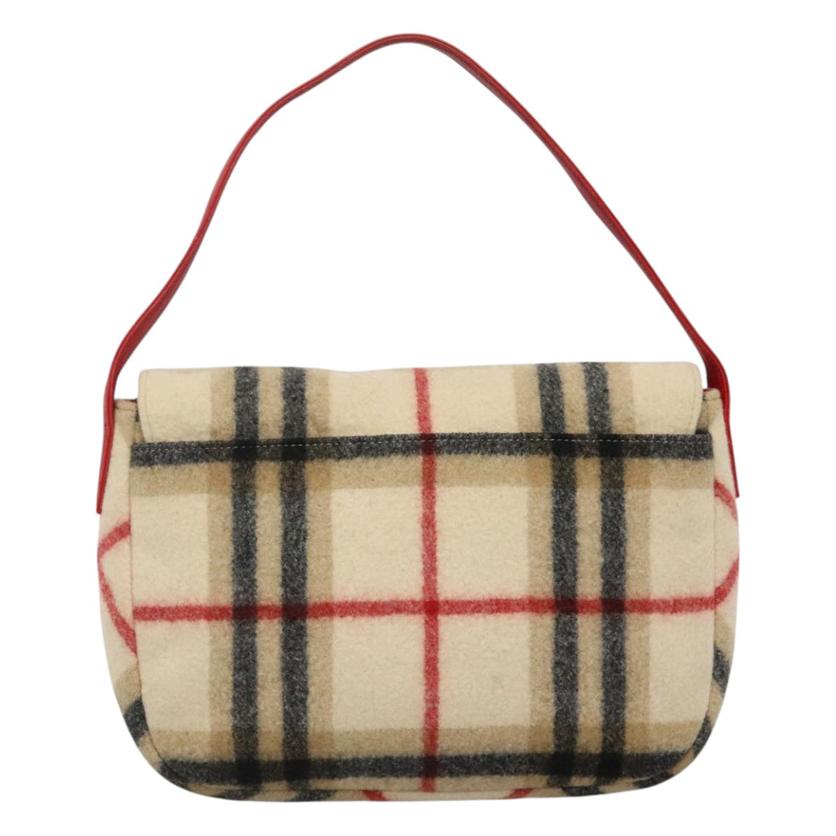 Burberrys Nova Check Blue Label Shoulder Bag Wool Beige Red Silver Auth hk2090
