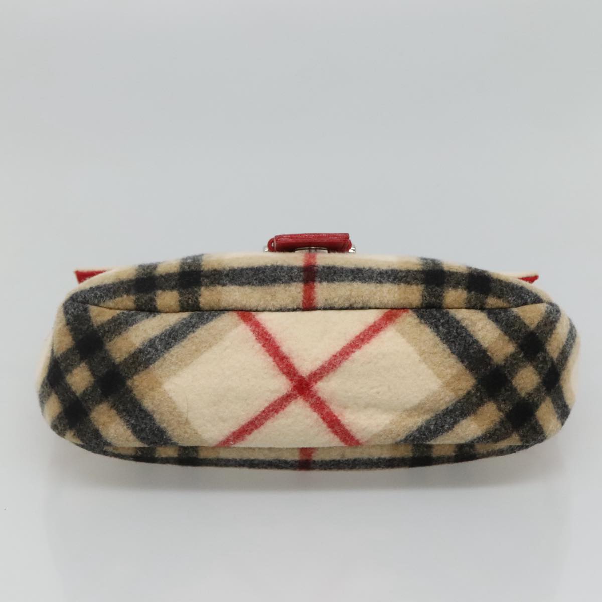 Burberrys Nova Check Blue Label Shoulder Bag Wool Beige Red Silver Auth hk2090