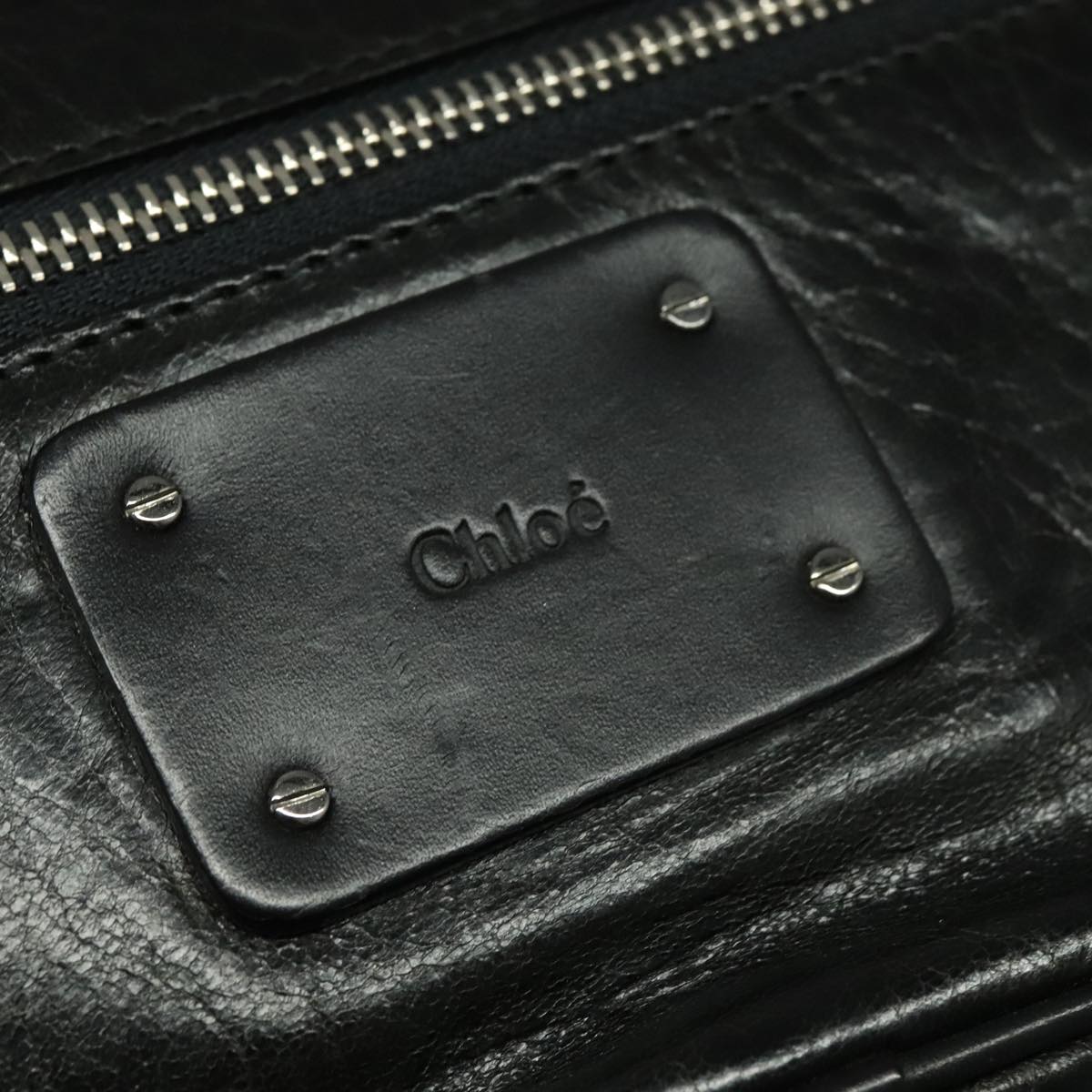 Chloe Paddington Body Bag Leather Black Silver Auth hk2099