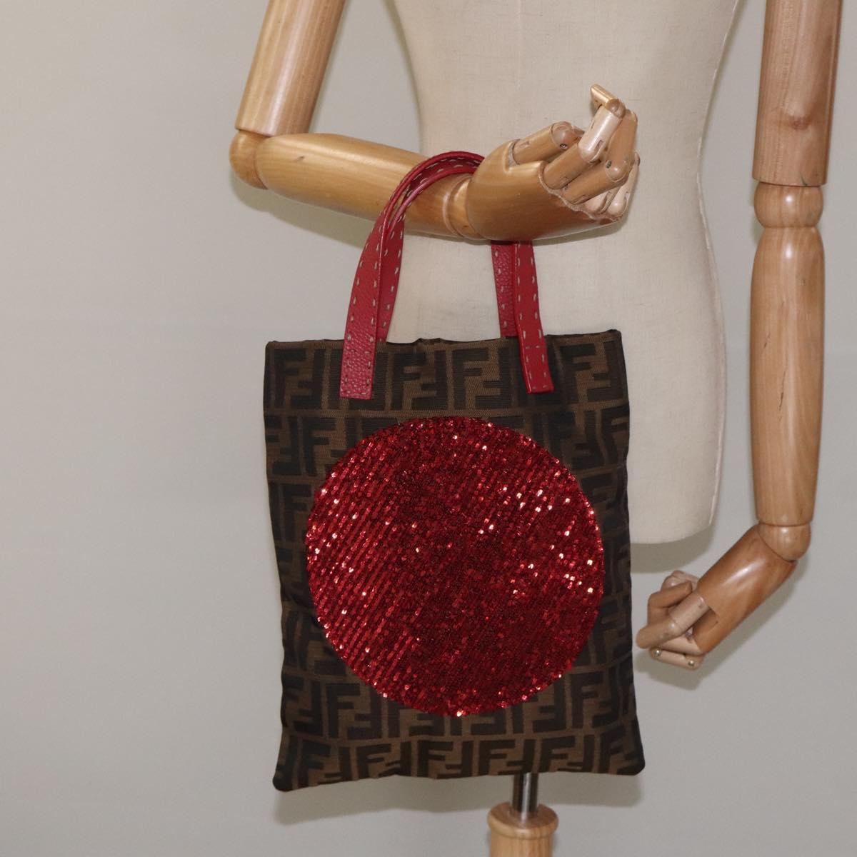 FENDI Zucca Canvas Hand Bag Sequin Black Brown Auth hk2107V