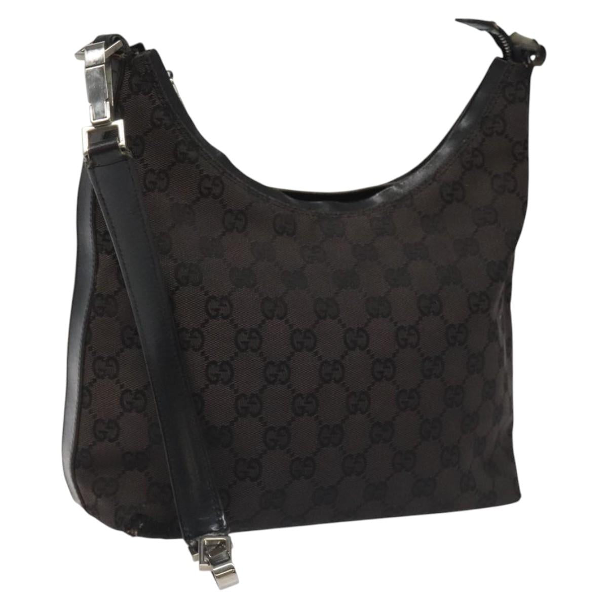 GUCCI GG Canvas Shoulder Bag Black Silver 000 0602 Auth hk2121