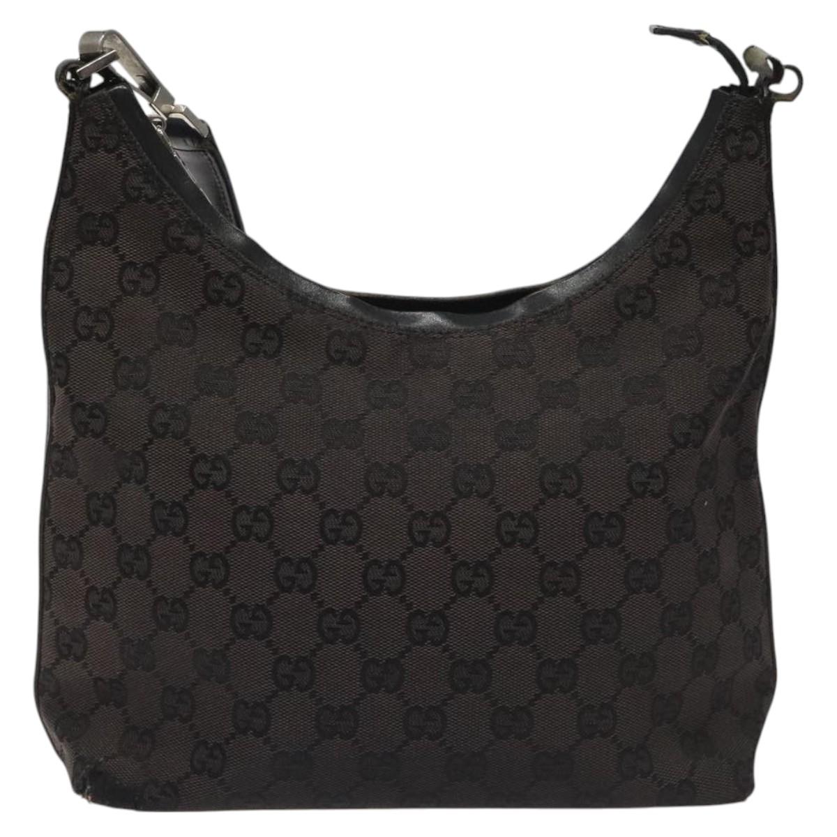 GUCCI GG Canvas Shoulder Bag Black Silver 000 0602 Auth hk2121