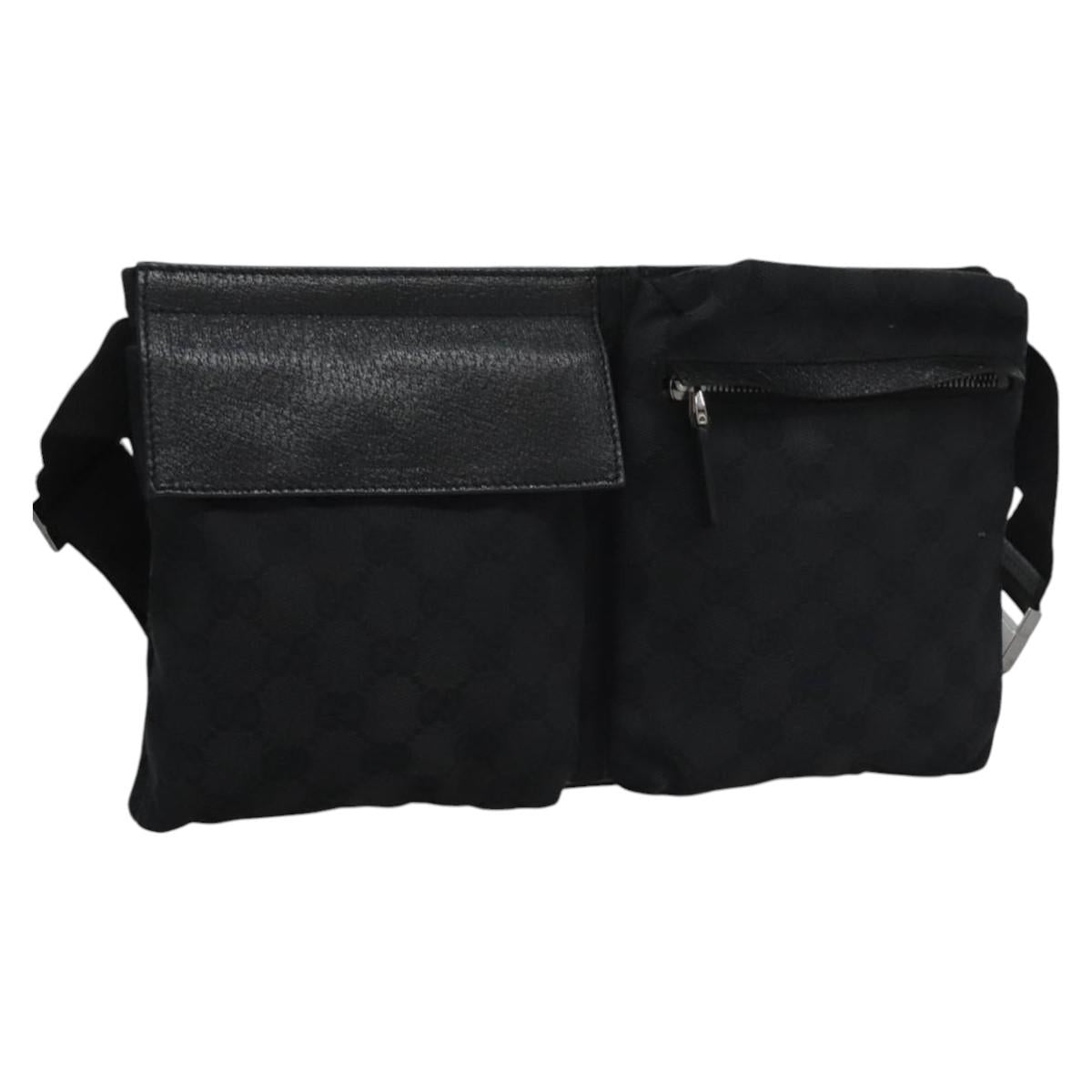 GUCCI GG Canvas Waist bag Black Silver 28566 Auth hk2128