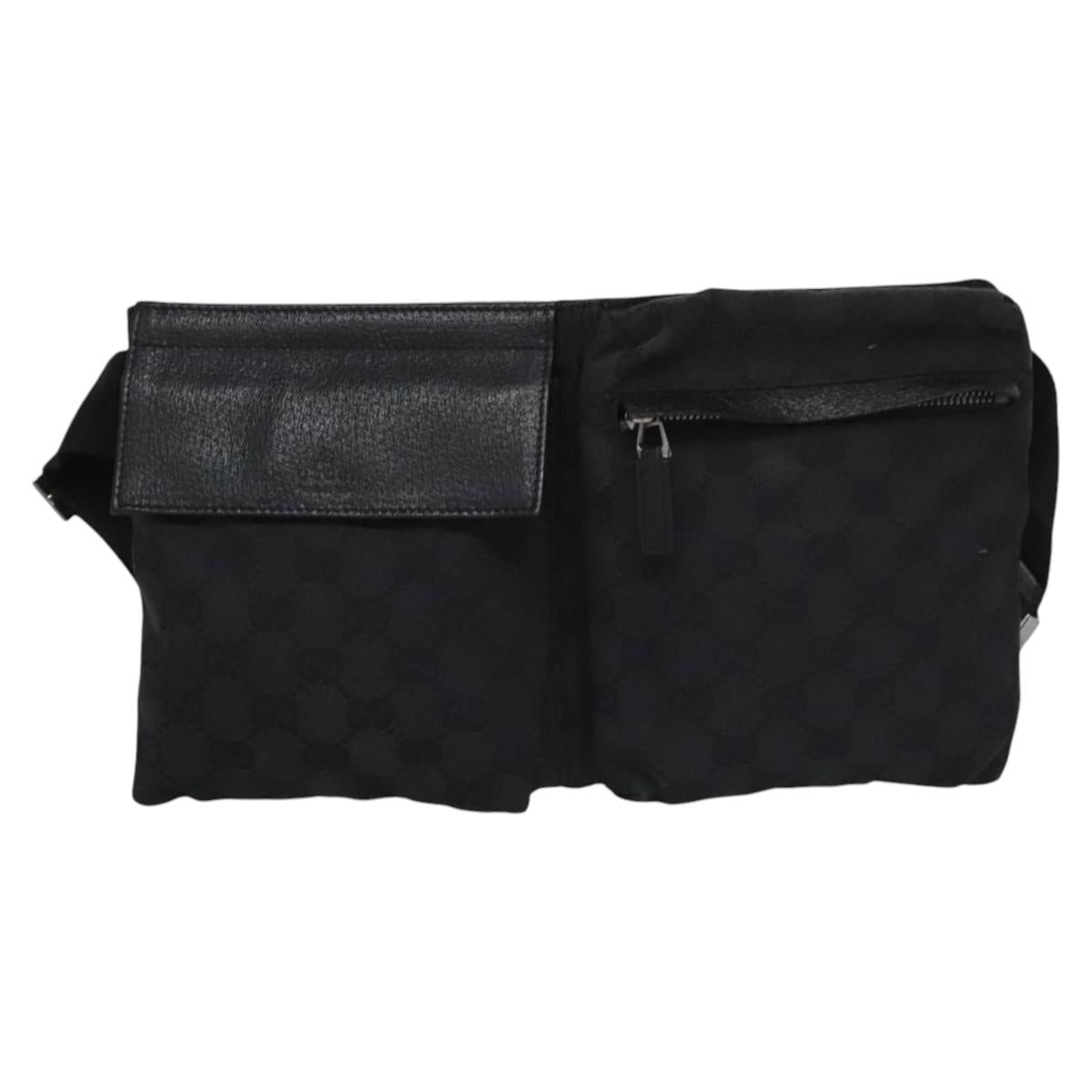 GUCCI GG Canvas Waist bag Black Silver 28566 Auth hk2128