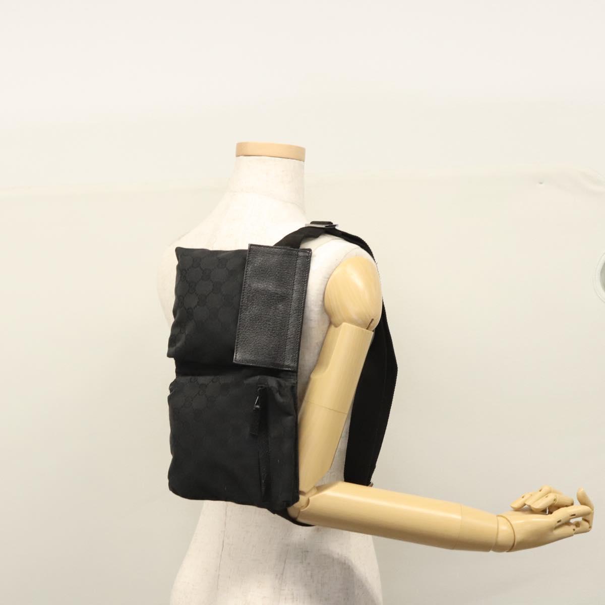 GUCCI GG Canvas Waist bag Black Silver 28566 Auth hk2128